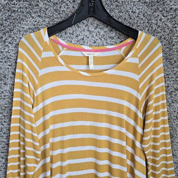 Matilda Jane Top Womens Large Yellow Striped Stretch Tunic Long Sleeve Casual - Picture 4 of 7